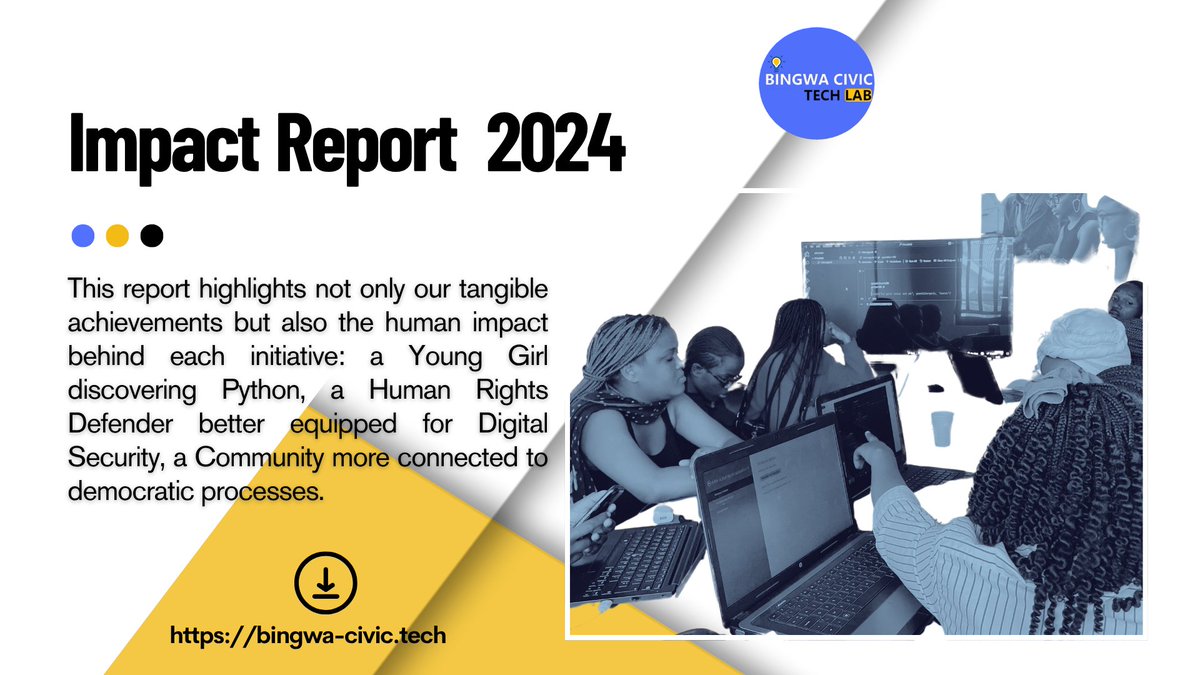 BingwaCivicTech's tweet image. As we relaunch our #PyLadiesDRC cohort, we’re not just introducing young women to Python; we’re now making them co-designers of the Digital Inclusion program we’ve built over the past 3 years using Free/Libre Open Source Technologies.
2024 Impact Report 🔗
nextcloud.bingwa-civic.tech/index.php/s/Nz…