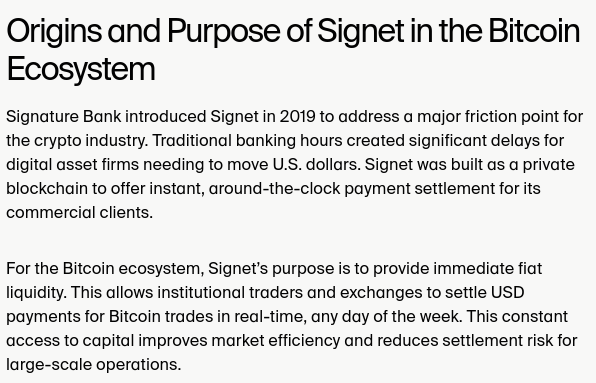 lorenzolfm's tweet photo. Found this gem on @lightspark website. According to it, Bitcoin's signet:

- Was created by Signature Bank
- It is used by institutional traders
- It's not for public testing https://t.co/Yj9bOaBFDR