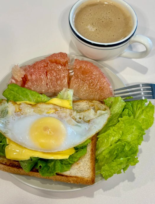 li_channa385's tweet photo. Egg and cheese open sandwich 🥪 + lots of lettuce 🥬
Grapefruit 🍊 + coffee ☕️ https://t.co/TNCf3toAmR