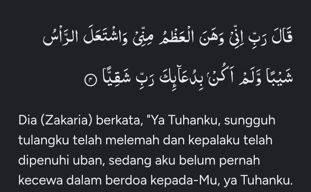 shevaa__'s tweet photo. @RuangSenja_id Teks aslinya begini, mungkin quote itu adalah salah satu hikmah yg dapat diambil dari surat Maryam ini tapi bukan hanya ayat 4 saja, kalau lanjut sampai ayat 9 pasti kalian paham, kalau lanjut lagi lebih bagus. https://t.co/7DnyQ3KIZU