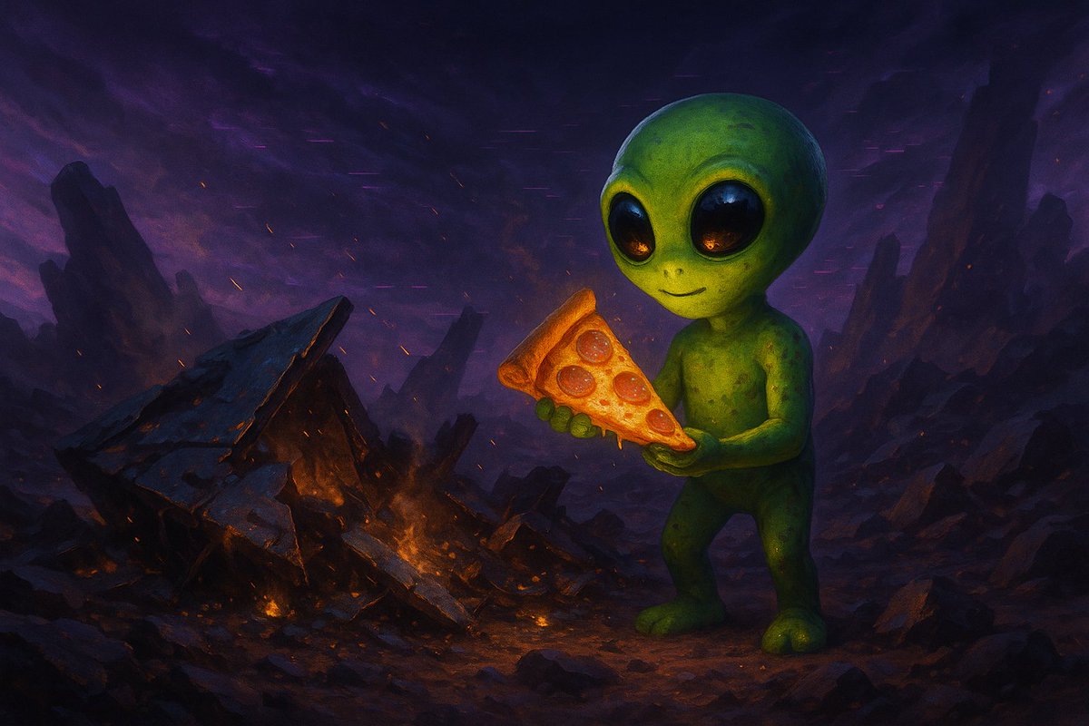 🚨🍕 The crash was brutal.
Slice’s UFO-pizza got shattered across half the galaxy… but the little menace survived.

He crawled out of the wreck with only two things: his life… and that perfect pizza slice.

The journey restarts here.
The SliceVerse doesn’t fall. It respawns.