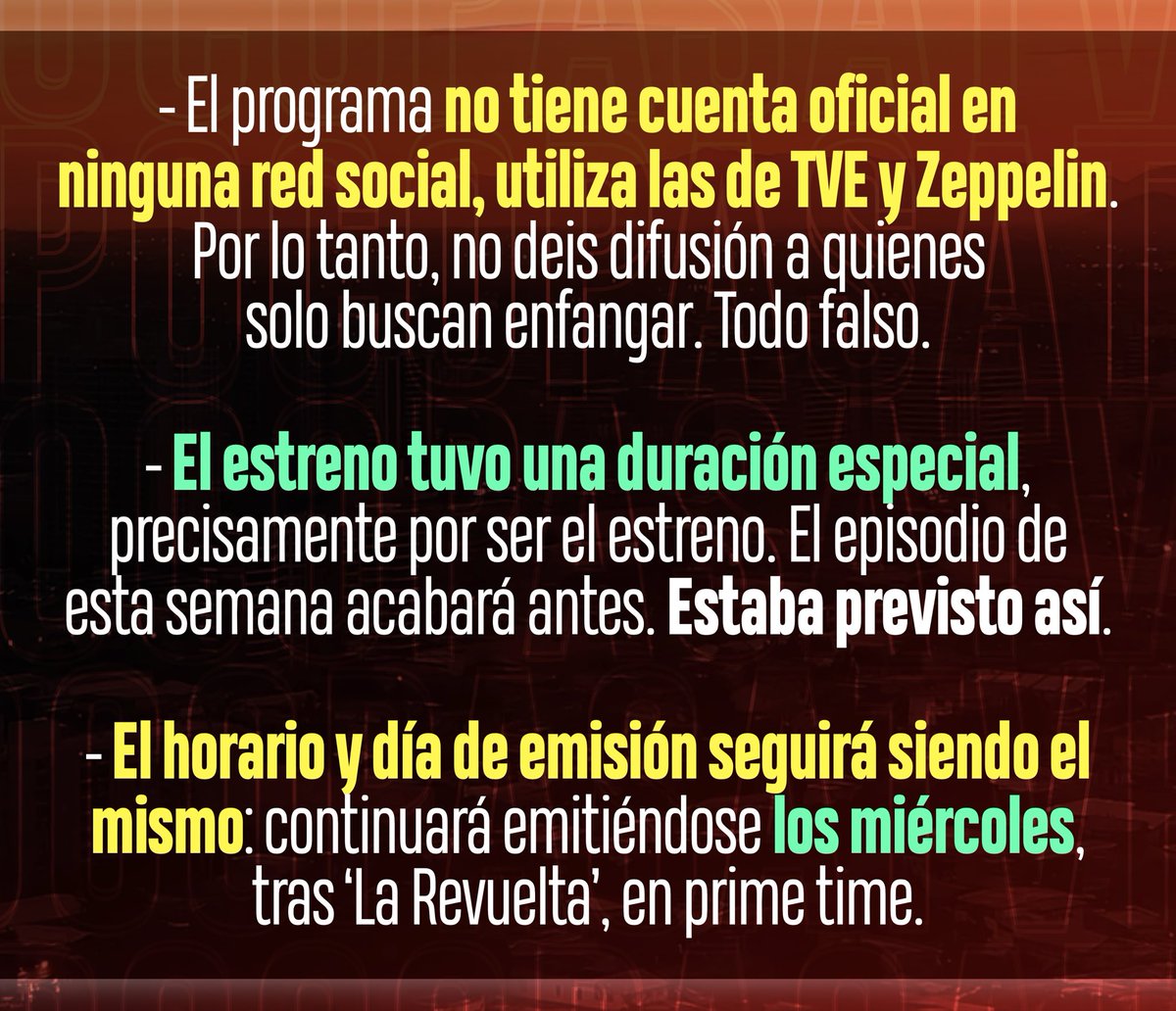 Aclaraciones importantes sobre #HastaelFindelMundo, que nos habéis estado preguntando MUCHO estos días: ¿cambio de día y de horario? ¿Cuentas oficiales? ⤵️ Difundid! ❤️