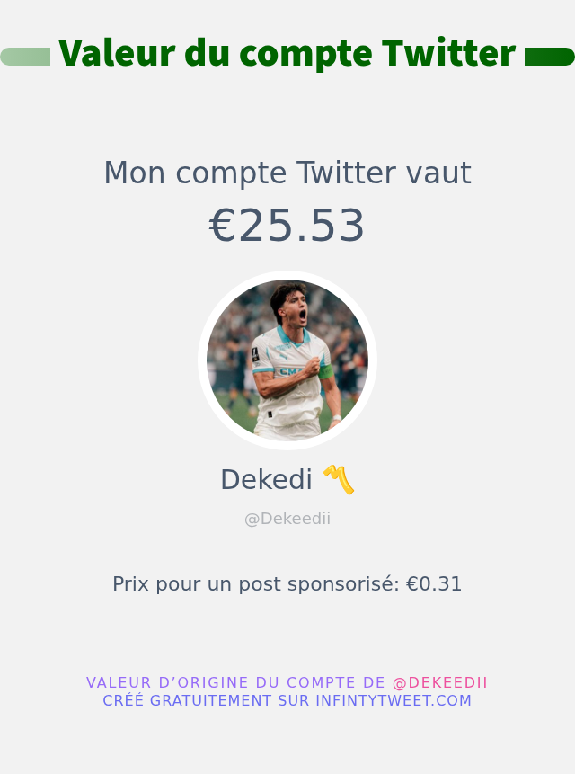 Dekeedii's tweet photo. Mon twitter vaut: €25.53

➡️ https://t.co/v1HxKKitUr https://t.co/QEof7D2PEI