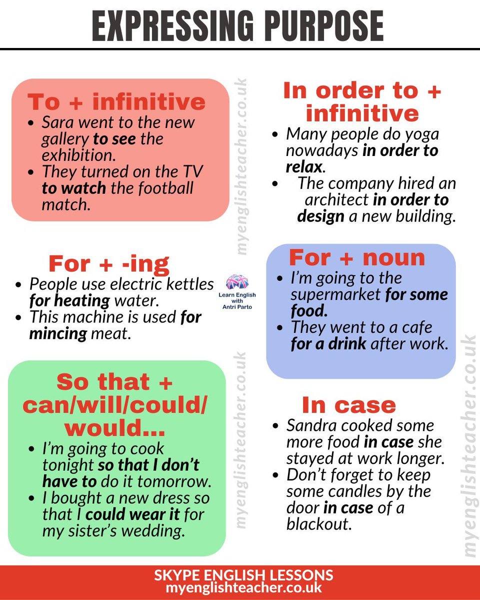 MyLinguaAcademy's tweet image. Why do we do things? 👀
Here are quick, easy ways to express purpose in English!
Try a sentence in the comments 👇✨
#englishlesson #learnenglish #englishteacher #englishgrammar #fceprep #caeprep