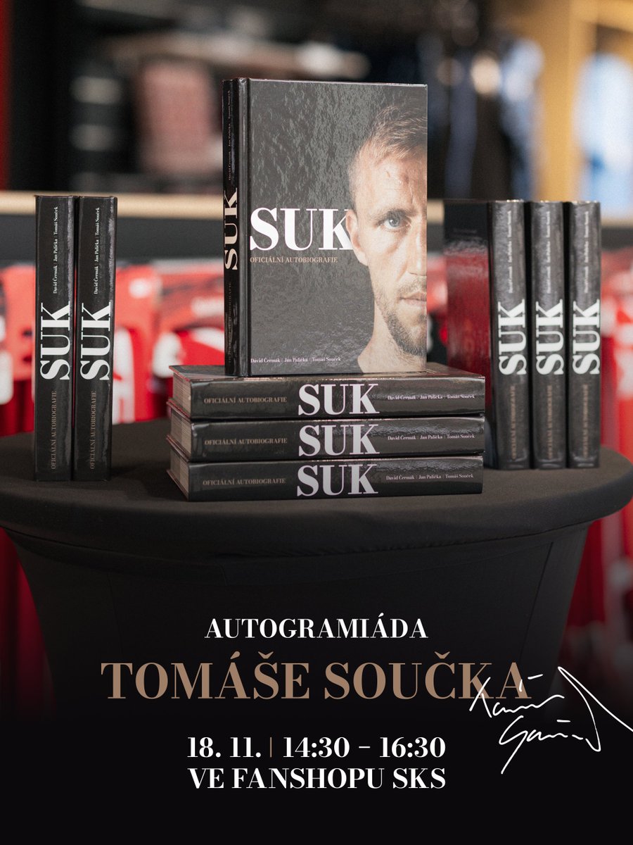 slaviaofficial's tweet image. 🔜 Autogramiáda Tomáše Součka

Už máte zapsáno? 🧐 V úterý 18. listopadu se můžete od 14:30 do 16:30 těšit na setkání s naším srdcařem a českým střeleckým rekordmanem Premier League! Přijďte si do fanshopu pro jedinečné věnování do knihy 𝐒𝐔𝐊. 📚

ℹ️ slavia.cz/SUK