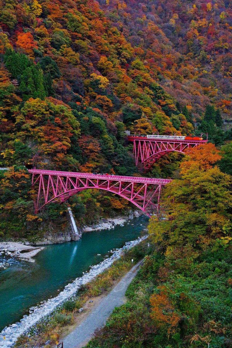 KanadaMetal's tweet image. 久しぶりの写真投稿です😅
今日はお天気が良く、好天に恵まれたので、地元黒部市宇奈月町へ行って紅葉🍁の写真撮影📸🍁紅葉はぼちぼち終盤に差し掛かりつつあるので、今後の天候や仕事の都合を考えると、自分にとっては最後のチャンスかも…と思い撮ってみました🤔📸
＃紅葉 ＃黒部峡谷 ＃宇奈月温泉