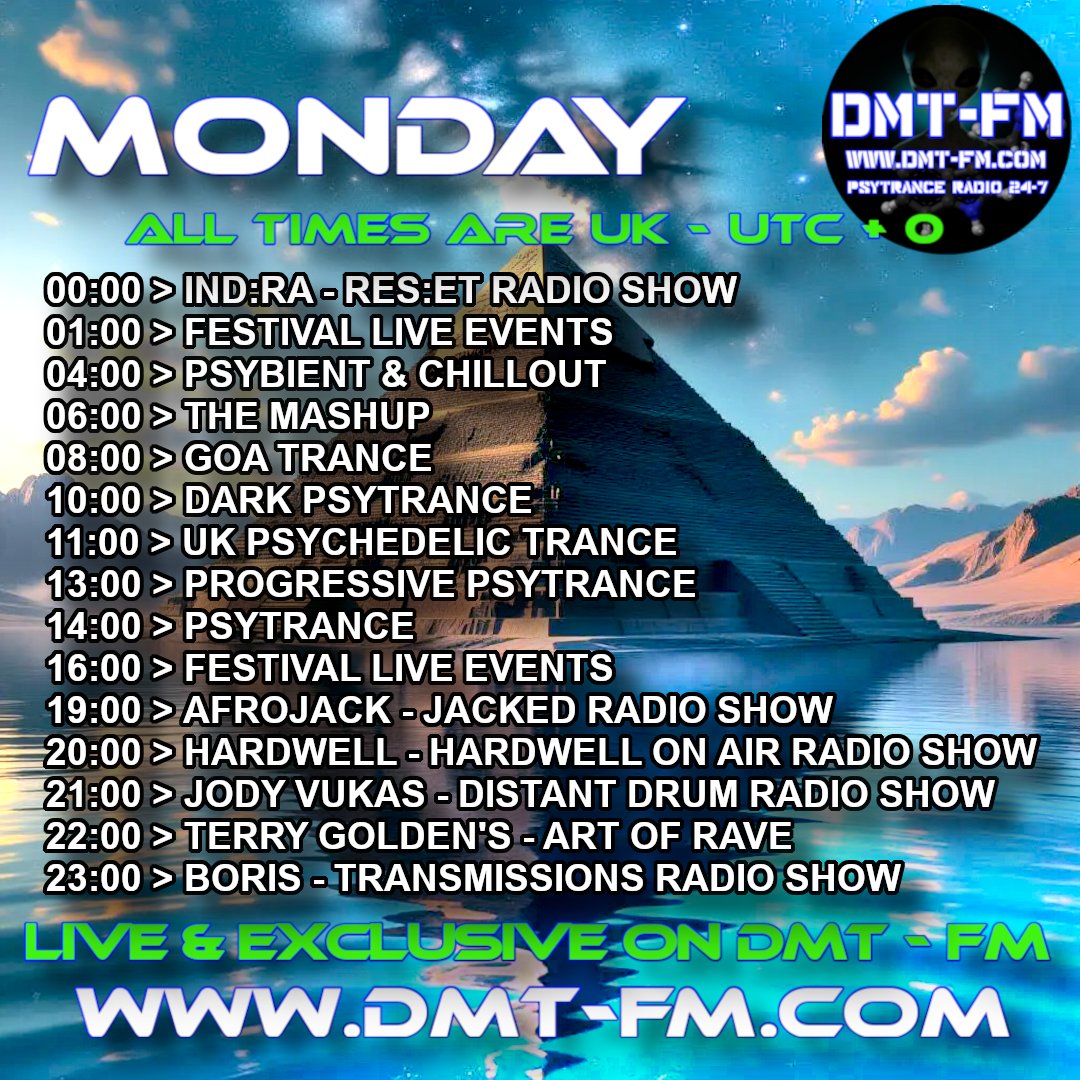 Shows on DMT Monday 17/11/2025
DMT FM - Psytrance Radio Broadcasting 24/7
dmt-fm.com
#psytrance #psytrancemusic #psybient #goatrance #fullon #EDM #psybreaks #progressivepsy #psydub #psychill #techno #trance #electronicmusic #music #dmtfm #radioshow #radiostation
