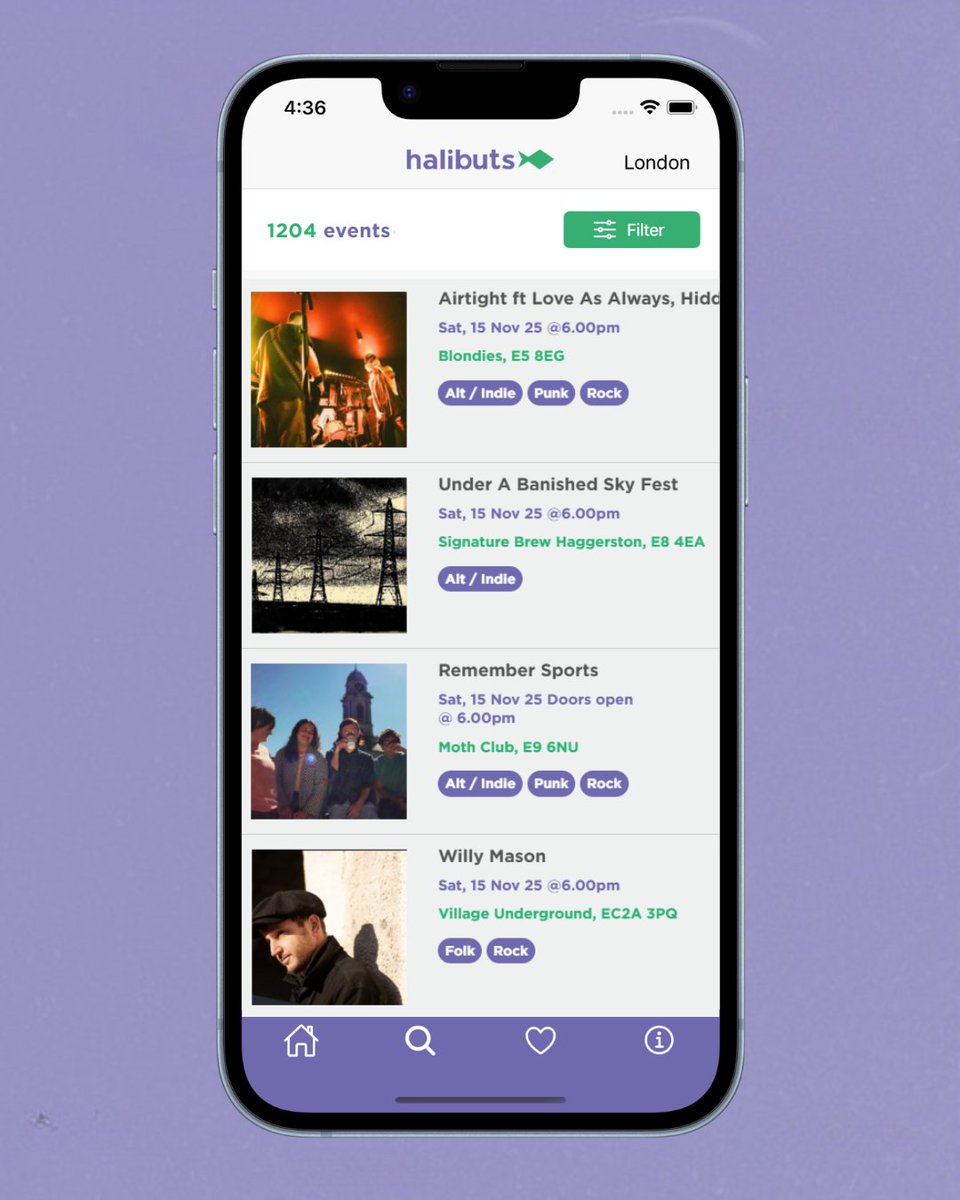 Tired of X showing you the same bands and the same London venues? Yeah… us too.

That’s why we built Halibuts Lists - London's only complete live music listings. Every venue. All in one place.

Explore freely, with no algorithms deciding what you like🔗halibuts.com