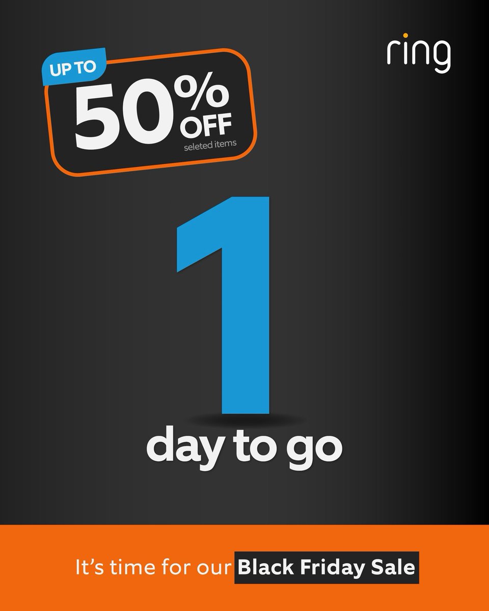 🚨 1 Day to Go: “Tomorrow, It’s Yours”
 
The wait is almost over, Mzansi. In just 24 hours, Ring’s Black Friday deals go live—bringing you smart security at smart prices.
 🎁 Doorbells. Cameras. Bundles. Up to 50% off.
 Whether you’re protecting your stoep, your gate, or your