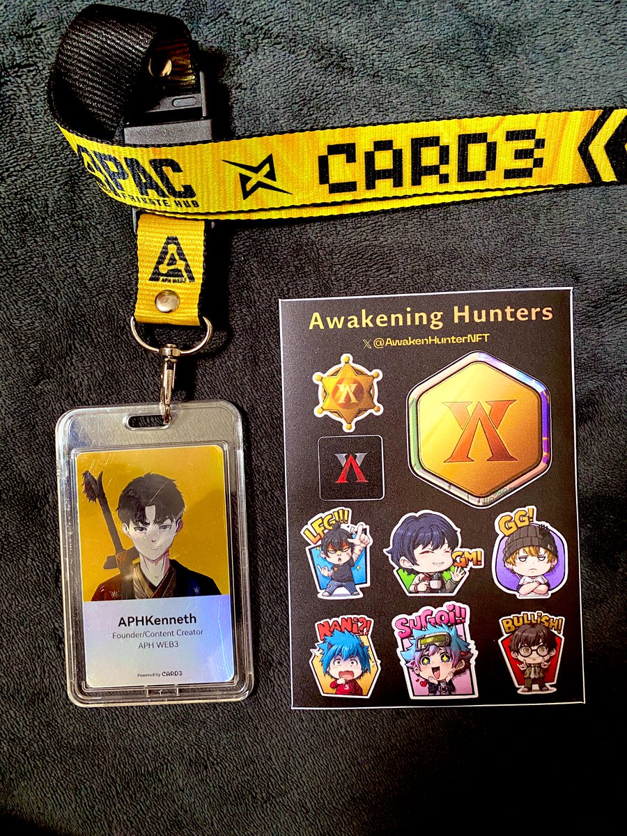 aphkenneth's tweet image. If you are an @AwakenHunterNFT holder and going to @YGGPlaySummit 👀

let’s connect and claim your free AH Sticker Pack!

I’ll be reppin my pfp with @card3_ai NFC Card x @aphweb3 sling for easy recognition

First come first serve so don’t be shy to ask when you see me!