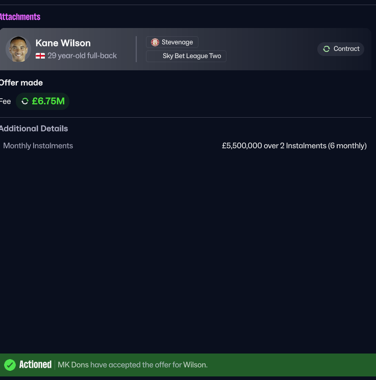 Sky bet league 2 Stevenage have just offered me nearly 7mil for Kane Wilson, am i about to bankrupt them?