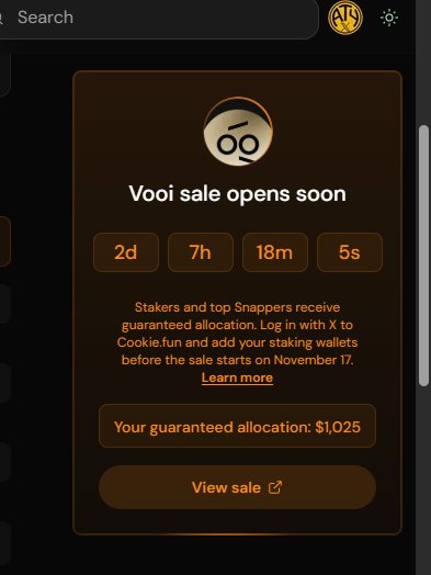 The $VOOI Community Sale structure is one of the cleanest we’ve seen this quarter:

Fair FDV at $112.5M

Modest raise ($1.25M)

Full liquidity at TGE

Priority allocation to Capital Mindshare + $COOKIE stakers

Public path via Legion

Clear signals of a well-constructed early