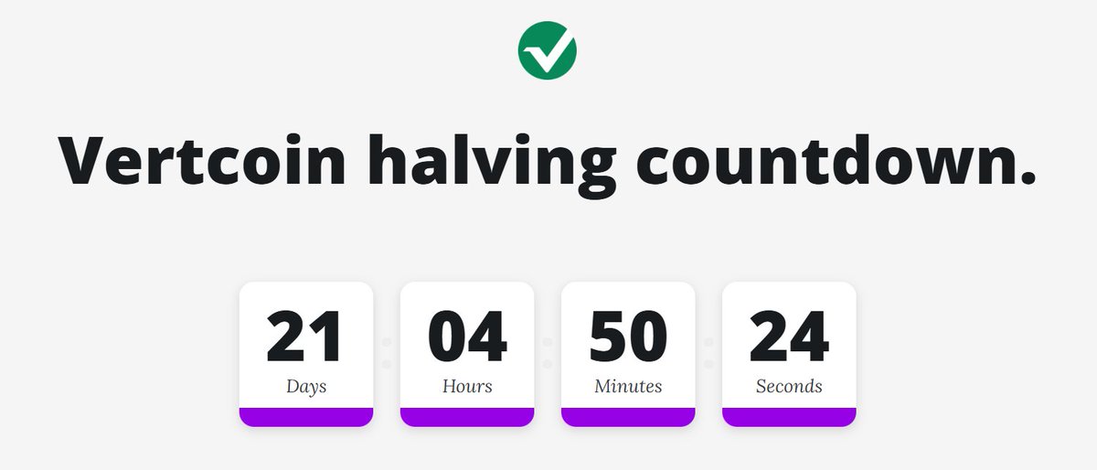 Less than 22 days until Vertcoin halving event!

#Crypto   #CryptoMarket   $Bitcoin   $Dash