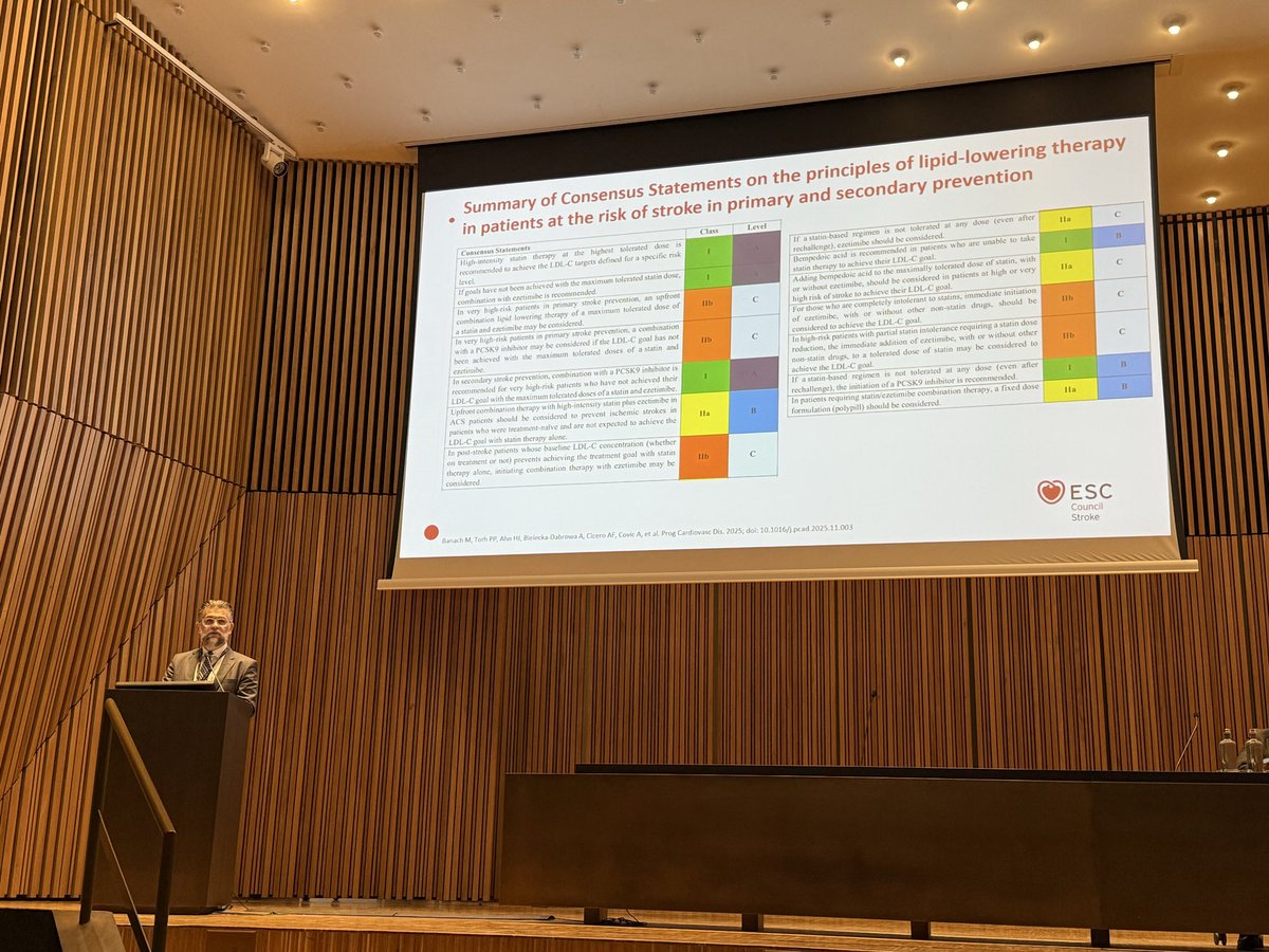 Day 2 of #ESCHeartandStroke and #Eurothrombosis starts with Prof. <a href="/maciejbanach/">Maciej Banach</a> presenting the new consensus on lipid management for primary and secondary stroke prevention from <a href="/ExpertLipid/">International Lipid Expert Panel (ILEP)</a> and <a href="/ESCStrokeChair/">ESC Council on Stroke Chairperson</a> 

Simultaneous Publication out now! 👉 doi.org/10.1016/j.pcad…