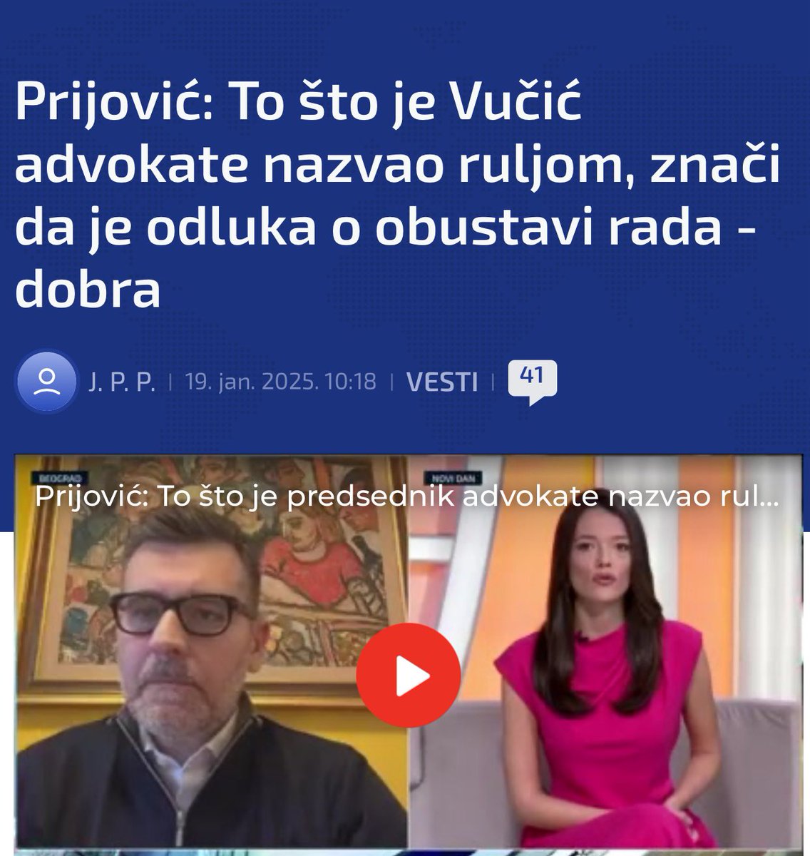 Novi predsednik Advokatske komore Beograda je advokat Vladimir Prijović (931 glas).

Četiri godine smo bili članovi UO AK Srbije, znam kako je govorio na sednicama, kako je glasao, pa sam uveren da će biti odličan predsednik.

Čestitam i advokatu Ivanu Vukoju na odličnom