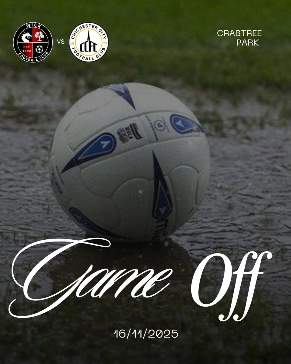 DevelopmentCCFC's tweet image. ❌️ GAME OFF ❌️

Our U18S SCFL game away to @wick_club has been postponed due to pitch conditions. A new date will be confirmed.

#upthechi⚪️⚫️