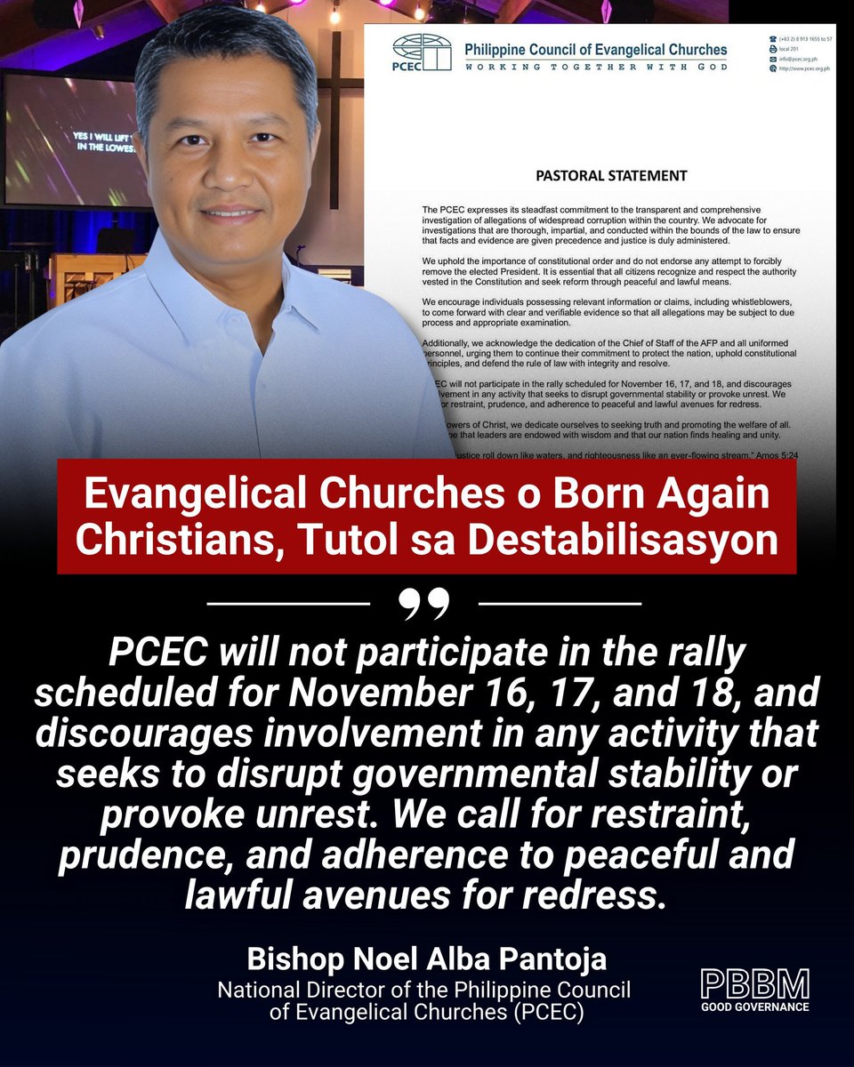 Alam din ng mga Evangelical Churches na iba ang pakay ng 3-day rally ng INC kaya tutol sila sa destab!