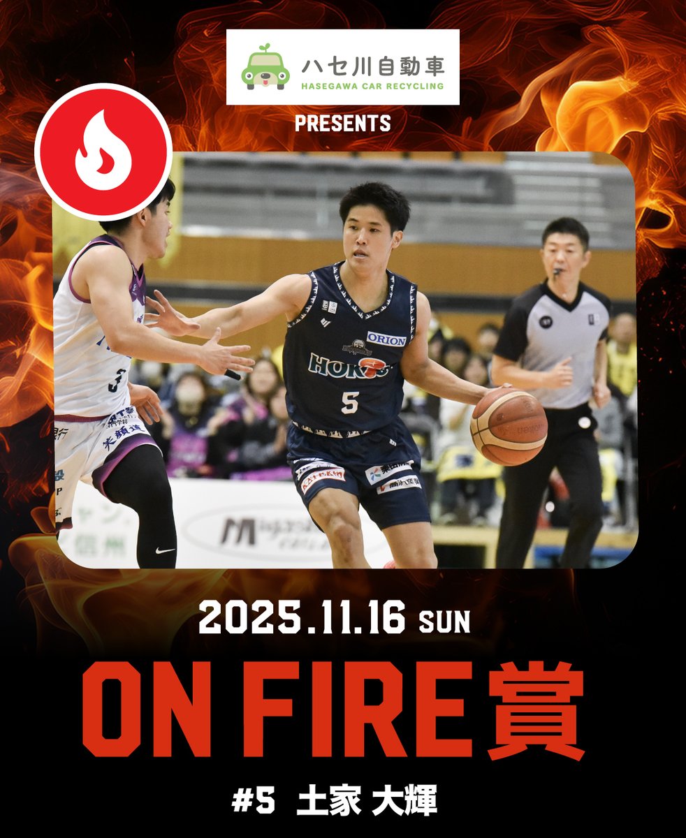 本日のON FIRE賞は29,972ファイア🔥獲得の #5 #土家大輝 選手です