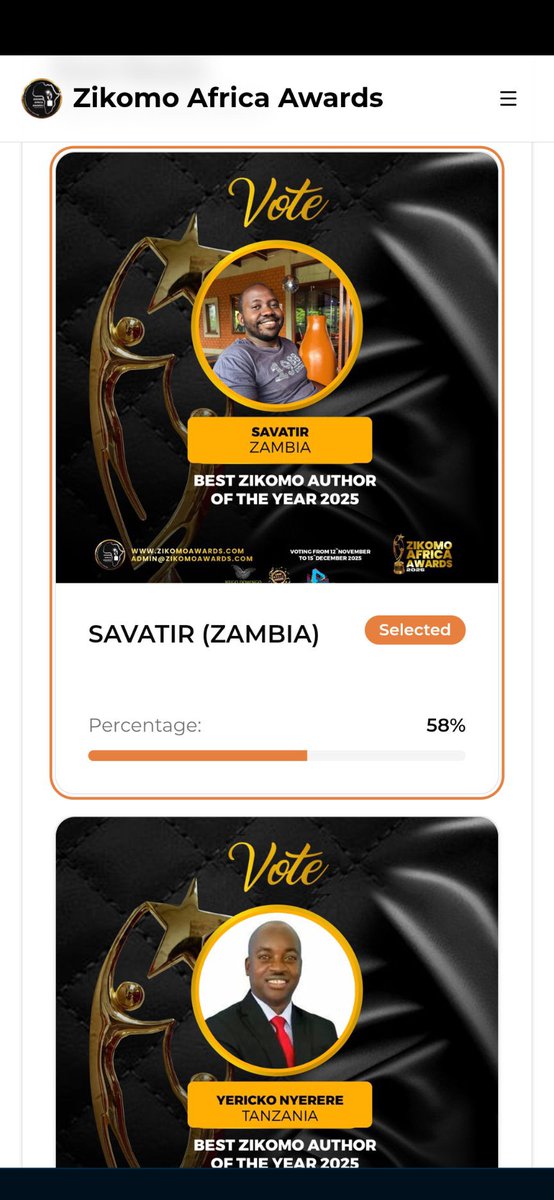 Watanzania wameamua kupeleka Tuzo ZAMBIA mwaka huu. 

"SAVATIR" huyu ni ndugu yangu kabisa. Unaweza kumpigia Kura akashinda tuzo hii ya "ZIKOMO AWARDS"

REPOST 500

TUTAKUWEPO🫵😎
