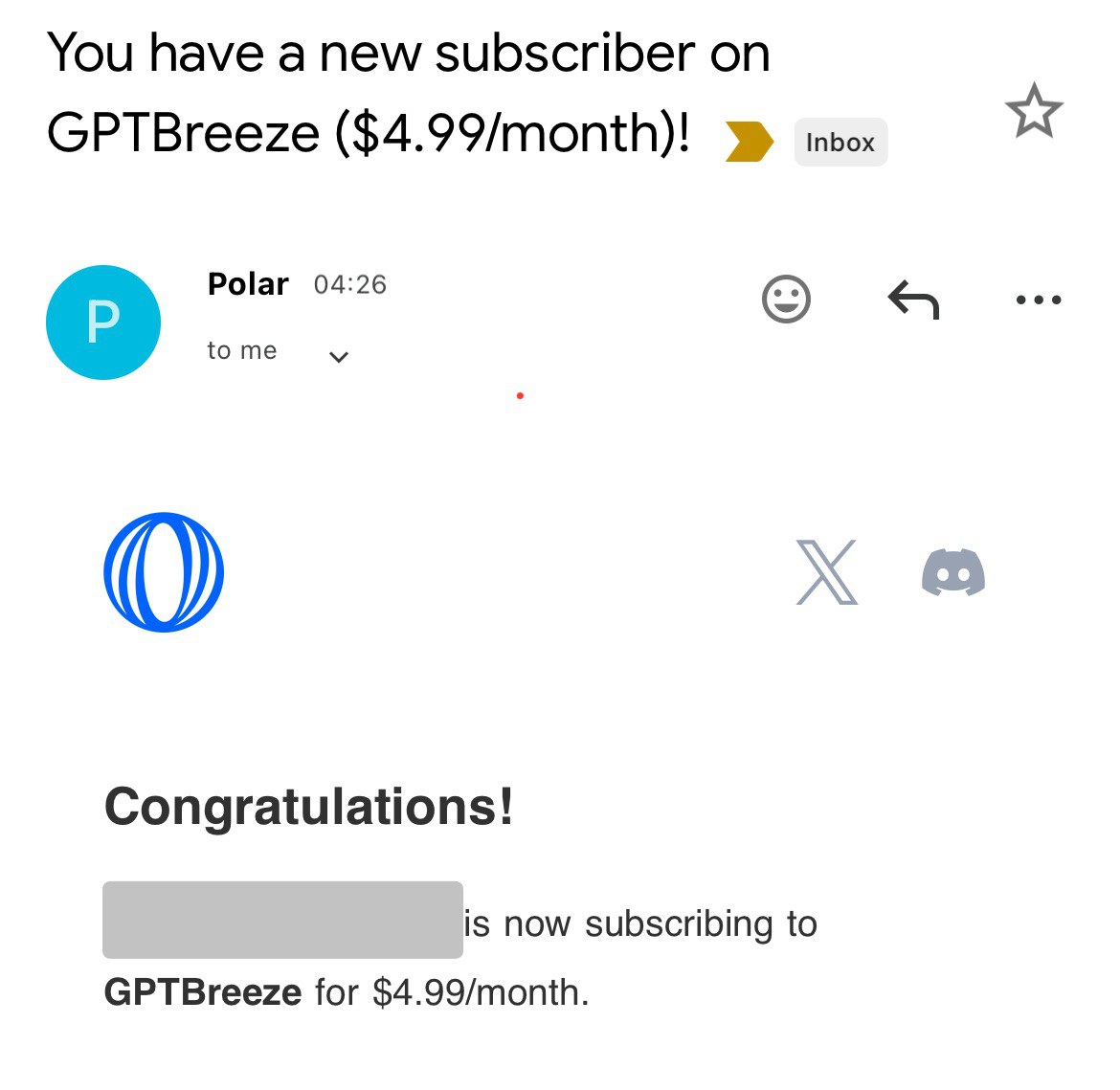 Awwww
I have my first subscription user for GPT Breeze after a year of building. 

It's not much, but it's been a year of consistency &amp; pivoting (a lot) from me &amp; my husband.

Before, we just did one-time payments. 

Now, I can proudly say that we have $4.99 MRR.

OMG, finally I