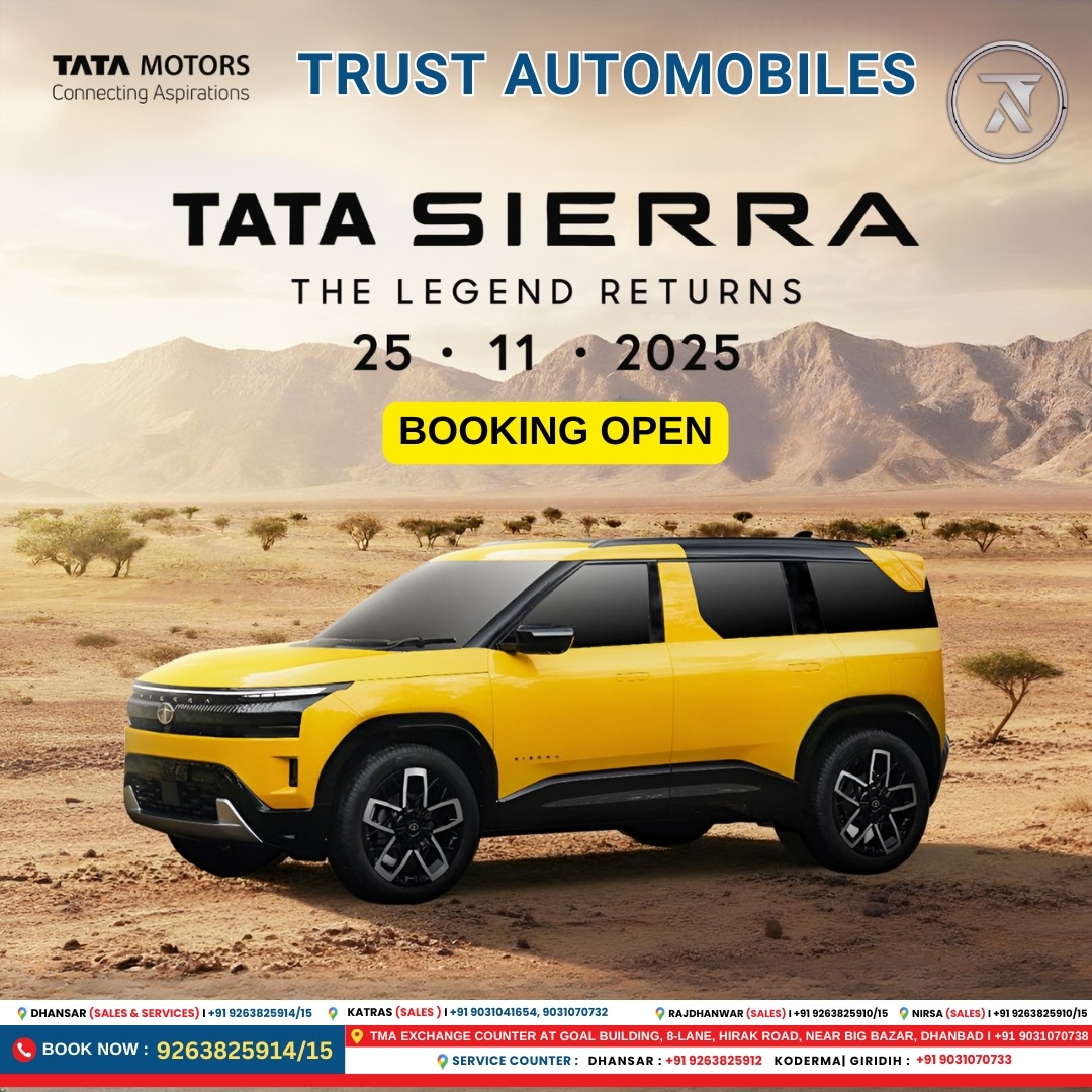 trusttatamotors's tweet image. The legend is back! ✨ Get ready for the all-new Tata Sierra, making its grand return on November 25, 2025. 🗓️ Bookings open soon – don&apos;t miss your chance to own a piece of history! 🚀

#TataSierra #TheLegendReturns #BookingOpen #TataMotors #FutureIsHere 🚘🔥