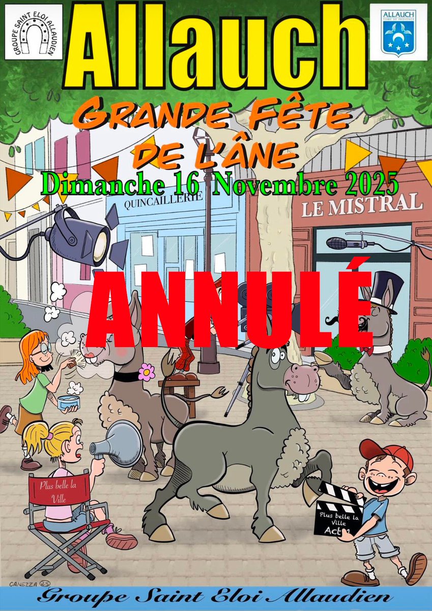 🚨🌧️ Fête de l’âne annulée
⚠️ En raison des conditions météorologiques très défavorables, le Groupe Saint-Eloi Allaudien a décidé d'annuler la Fête de l’âne prévue ce dimanche 16 novembre 2025
