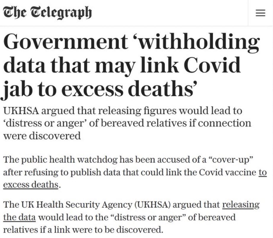 Apparently, according to the UKHSA, if you perhaps lost a relative due to the COVID jab you can’t handle the truth.  As if obviously hiding the truth is somehow a noble, caring act.