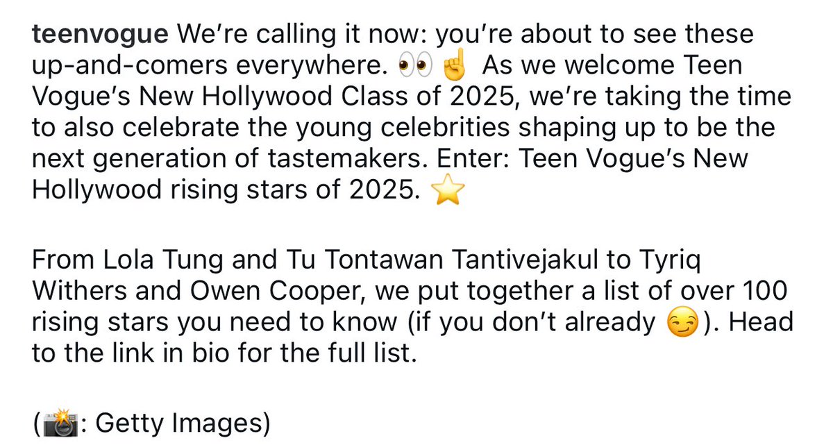 Teen Vogue's New Hollywood rising stars of 2025.⭐️

instagram.com/p/DRGisBnjYrh/…

IG : teenvogue
#bbrightvc #bright 
<a href="/bbrightvc/">bright</a>