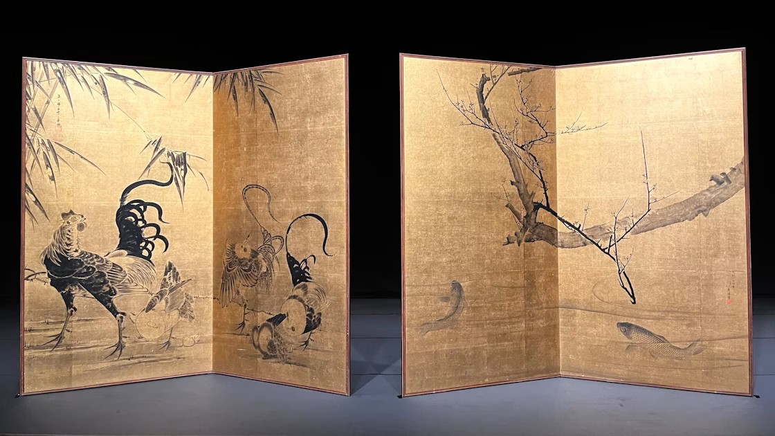 若冲&応挙の竹鶏・梅鯉図二曲一隻、あまりにも見事だった