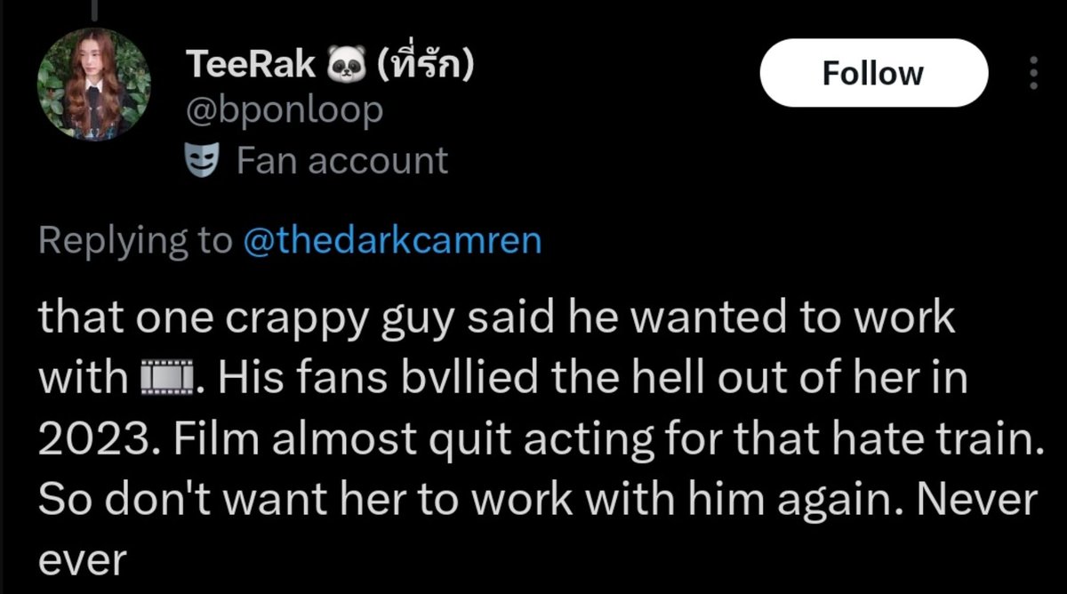 mrbbspatpran's tweet photo. now why are you lying 
film/ namtanfilm fans are sick in the head. 
saw mistranslation, started a hate train just because nanon said film a good actress and they acted several times together, and now playing victims. https://t.co/qio6LpyrXe