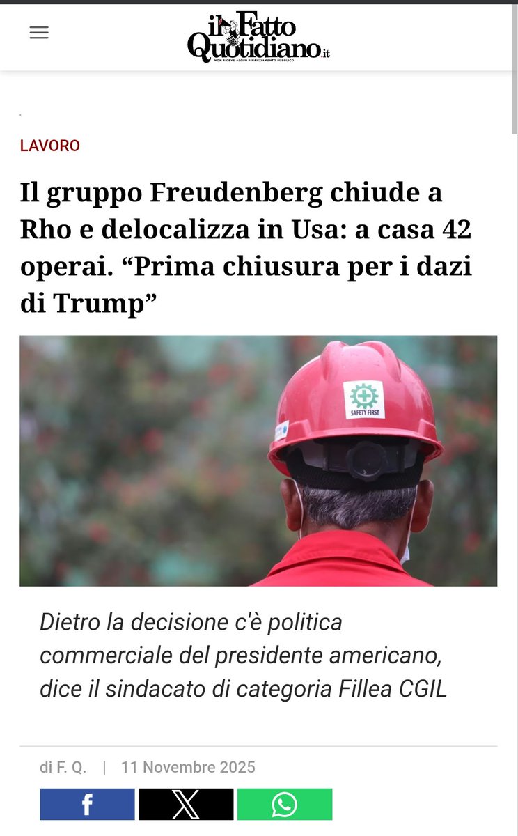 È iniziata la fuga delle aziende dall'Italia verso gli Usa a causa dei #dazi.
 A #Rho, 43 lavoratori sono stati lasciati a casa.

Giorgia Meloni invece di tutelare i lavoratori italiani, tutela i dazi di #Trump e i miliardari.

#meloni  #freudenberg #Milano