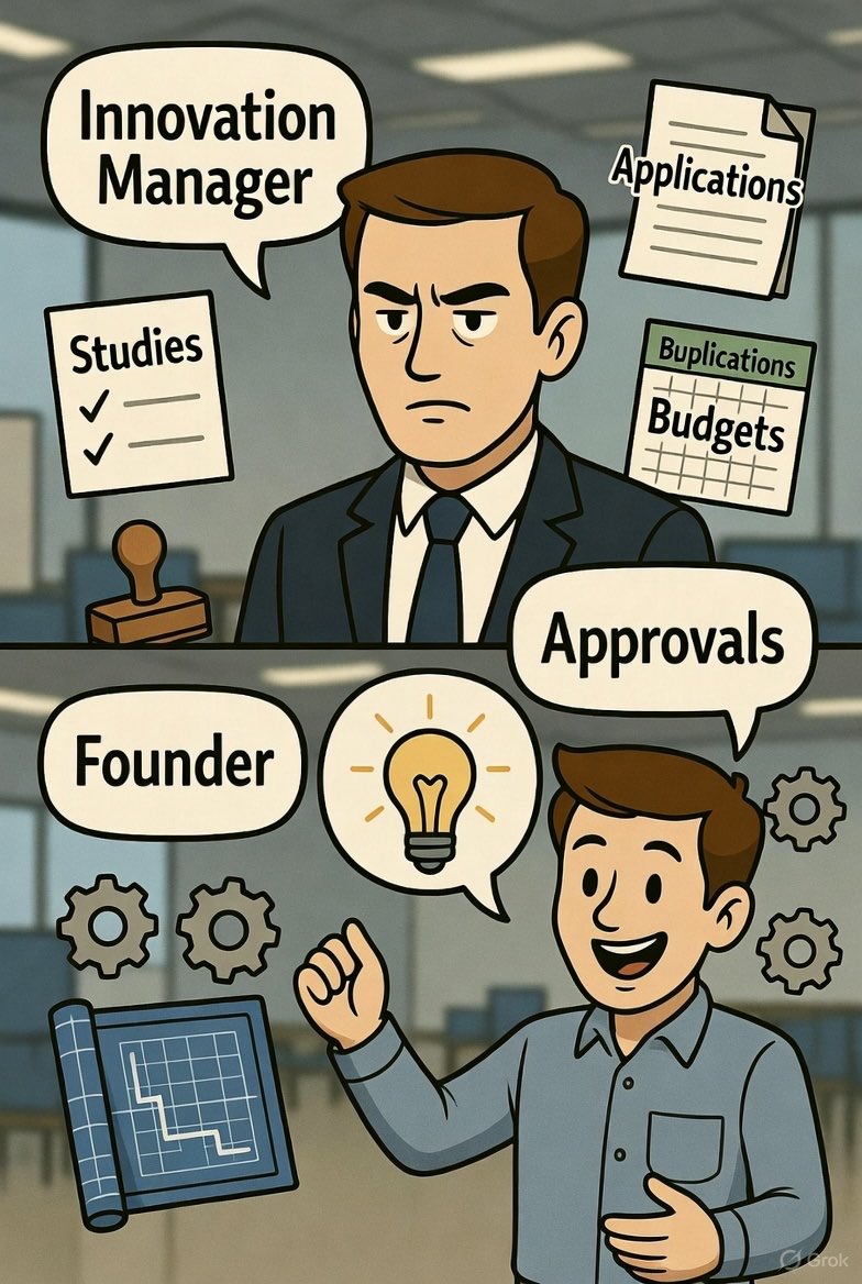 Difference between detecting a problem as a corporate or a founder that builds. Let’s close that gap and build collaborative solutions.