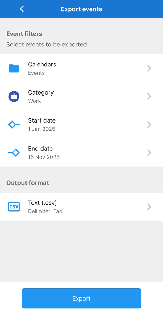 149Tech's tweet photo. Export selected events to a CSV file ready to be imported in Excel, Word or other apps with our new versions of 149 Live Calendar for Android and iOS! https://t.co/tZ0aDZhBhs