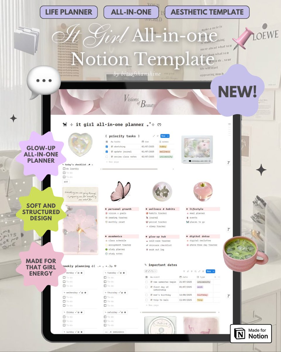 bitsofshanshine's tweet image. For the girls who values both discipline and gentleness, and wants to get things done. Inside, you’ll find a seamless flow between personal growth and self-care.

𝗚𝗲𝘁 𝘆𝗼𝘂𝗿𝘀 𝗻𝗼𝘄!
bitsofshanshine.com

#notiontemplate #notiontwt #studytwt #booktwt #notion #collegetwt