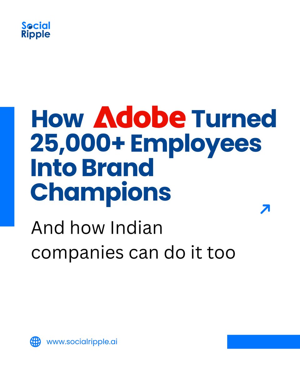 SocialRippleai's tweet photo. How Adobe Turned 25,000+ Employees into Brand Champions and How Indian Companies Can Do It Too https://t.co/6QeumREUyL