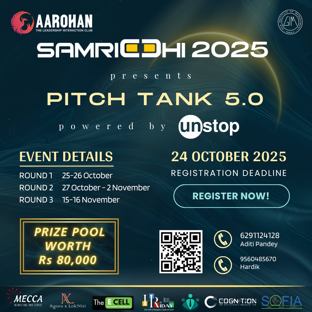 GIM_Sanquelim's tweet photo. ‘Pitch Tank 5.0’ kicks off at #Samriddhi2025, bringing #ideas and entrepreneurial #energy to the #GIM campus. With #aspiring founders ready to pitch solutions that blend #innovation and #business viability, the competition sets the stage for game-changing ventures to take flight. https://t.co/v17pSFMuZE