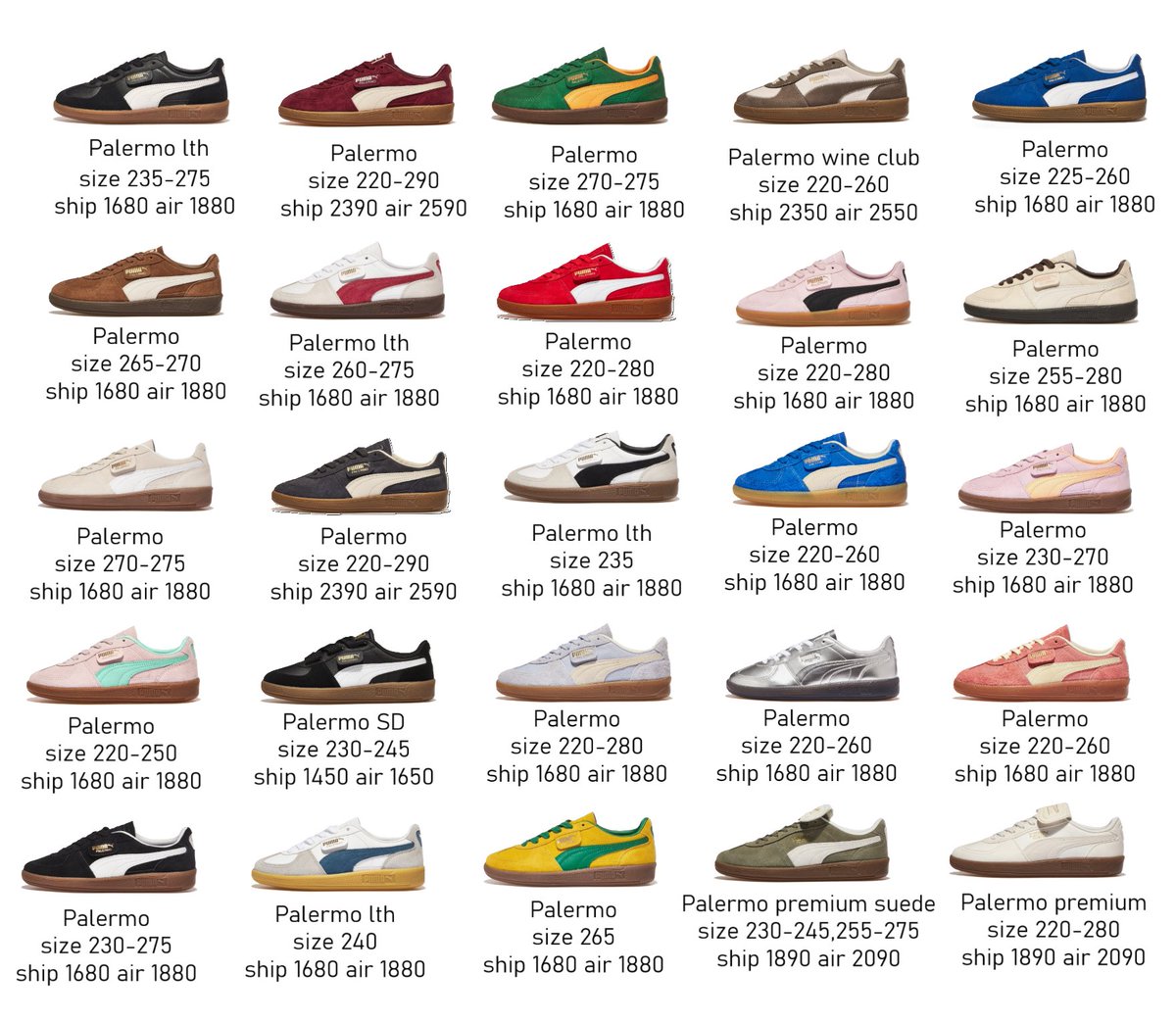 puma palermo มัดรวมมาลด
 sale up to 58%
ราคาในรูป มีไซส์ที่แจ้งไว้เท่านั้น

มัดจำได้ 500/฿ ต่อคู่
ส่งฟรี ems ☁️