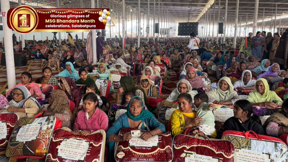 DSSNewsUpdates's tweet photo. Today, Salabatpura’s land witnessed the splendour of the most magnificent and divine MSG Bhandara Month celebrations.
Lakhs of devotees gathered, offering heartfelt gratitude to the Founding Father of Dera Sacha Sauda, Shah Mastana Ji Maharaj, on His Incarnation Month.

It was a pristine ambience where holy hymns echoed, Saint Dr. MSG’s sacred sermons uplifted souls, and welfare works supported the destitute through the distribution of 134 blankets. Devotees filled their hearts with divine blessings and partook of the sacred prashad and langar.

Presenting the glorious glimpses of this cosmic event!