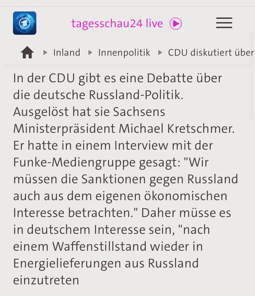 #Russland:
Ermordet täglich Frauen und Kinder mit Kamikaze-Drohnen.

Exekutiert gefangene ukrainische Soldaten.

Stößt in annektierten und nicht annektierten Regionen nach Westen vor.

<a href="/MPKretschmer/">Michael Kretschmer</a>: 
Zügig zurück zum Alten mit Putins Reich. Ist ja bald Frieden.

#AfD: 
😁😆🥹🤣