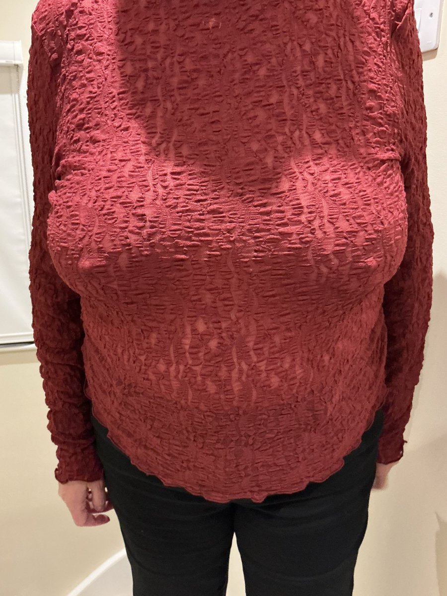 aphj120's tweet photo. Wife wore this out last night to dinner. I love it when someone notices, you can see them double take and then they can’t stop staring 😉#braless  #nobra #NoBraDay #nipples https://t.co/FIo0QYlNFZ