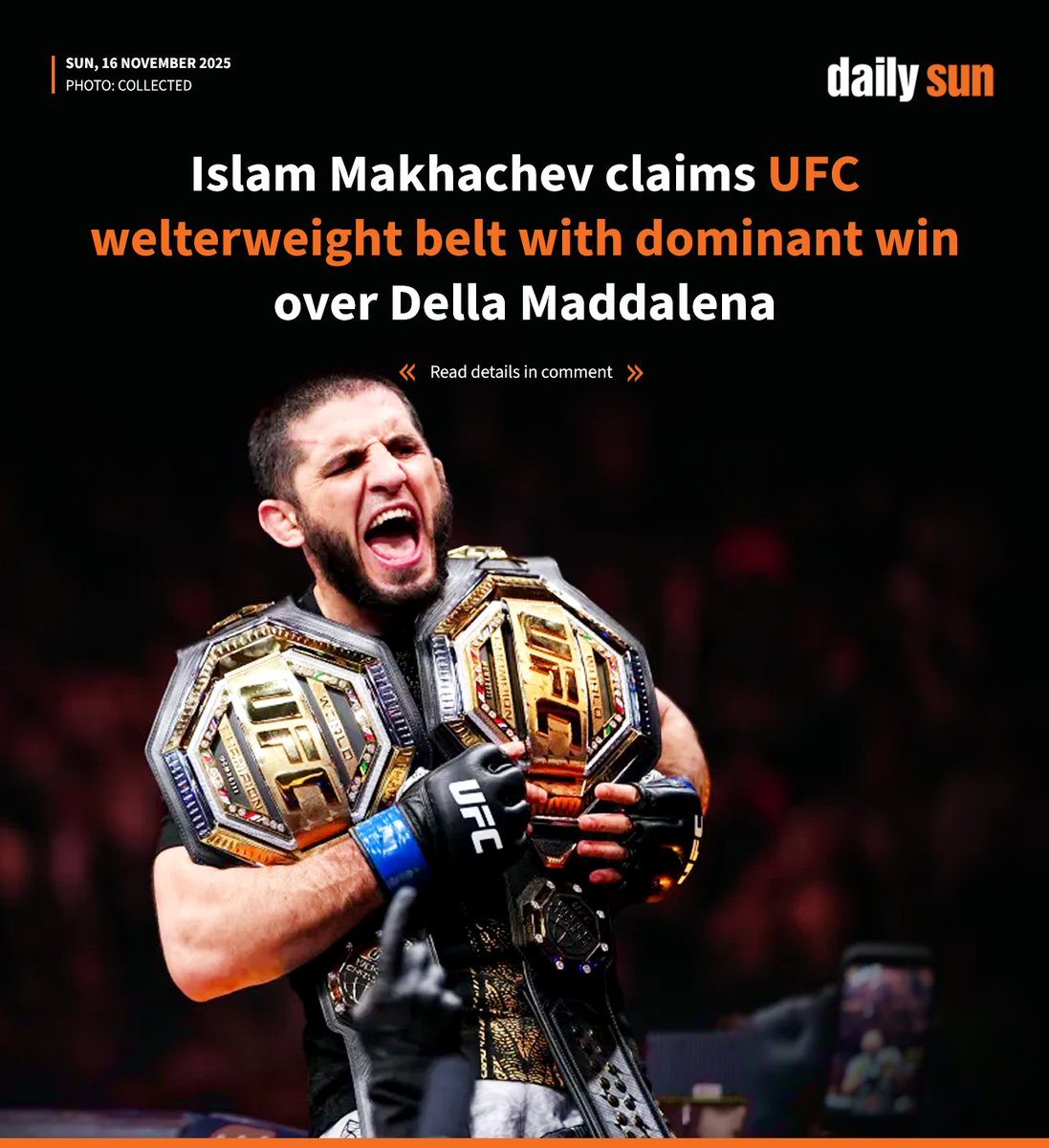 dailysunbd's tweet image. Islam Makhachev out-classed Jack Della Maddalena in a five-round beat-down to claim a unanimous decision victory and win the UFC welterweight championship.

#islammakhachev #Outclassed #jackdellamaddalena #DailySun

daily-sun.com/post/840471