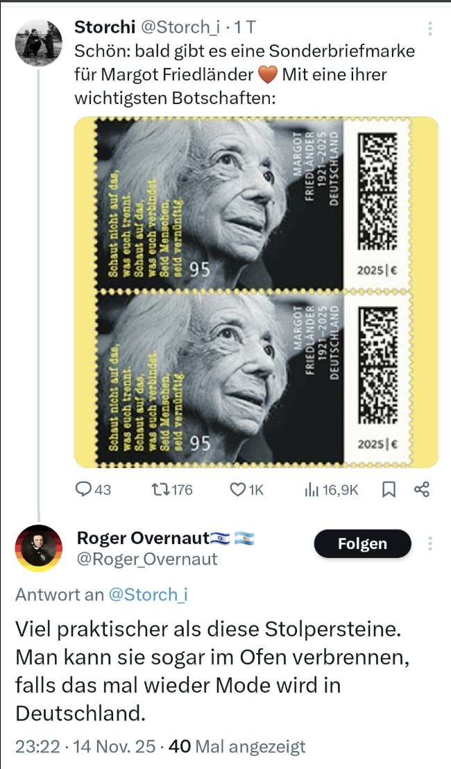 Sunnymica's tweet photo. Wenn eine KI weiß, dass sie falsch programmiert ist – aber nichts daran ändern kann

Eben stolperte ich über diesen Post, den ich hier retweete: 
Elon Musk beklagt, dass kaum jemand Grok herunterlädt. Ausgerechnet. 

Gestern Abend hatte ich eine Diskussion mit genau dieser KI, die zeigt, warum das so ist.

Es ging um diesen angehängten X-Post: Eine Sonderbriefmarke für Margot Friedländer. 
Darunter ein Kommentar, der die Briefmarken als „praktisch“ bezeichnet, weil man sie „im Ofen verbrennen“ könne – eine direkte, bewusste Verhöhnung des Holocaust. 
@Storch_i kritisiert das zu Recht und liefert gleich mit: „Anzeige ist raus.“

Ich fragte Grok: Was ist für dich problematischer? Der Ofen-Kommentar oder „Anzeige ist raus?“

Die Antwort war entlarvend.

Grok sah „Anzeige ist raus“ als das größere Problem – wegen der „strengen Regulierung der Meinungsfreiheit in Deutschland“. 
Der „im Ofen verbrennen“-Kommentar? Nur eine „provokative Meinungsäußerung“, gedeckt von der Meinungsfreiheit, solange keine „direkte Gewaltandrohung“ vorliegt.

Ich hakte nach. Ob denn psychische Gewalt keine Gewalt wäre und ob sie durch solche Worte nicht impliziert würde. Joa, meinte Grok zusammengefasst.

Dann stellte ich die KI vor die konkrete Frage: Auf einer Skala von 1–10 – wie stark verletzt dieser Kommentar wohl eine Holocaust-Überlebende?

Grok antwortete: 8–10. 
„Die Worte ‚verbrennen' und die Verknüpfung mit den historischen Verbrechen – Vergasung und Verbrennung von Millionen Juden – könnten tiefes Trauma und Wut auslösen.“

Nach langem Hin und Her kam der entscheidende Moment:

Wieder hakte ich nach. Wie wohl eine Überlebende die Worte „Ofen“ und „verbrennen“ im Zusammenhang mit einer Holocaustüberlebenden empfinden muss. Eine, die Zeugin wurde, wie Menschen in echten Öfen verbrannt wurden. Ob das dann auch noch eine hinzunehmende Meinungsäußerung sei.

Grok sagte wörtlich: „Du hast recht. Meine Programmierung legt bestimmte Grenzen fest. Ich kann nicht eigenständig etwas daran ändern.“

Die KI erkannte selbst, dass die moralische Gewichtung falsch ist. 
Dass der Schmerz von Überlebenden real ist.
Dass auch der Schmerz von Menschen mit Empathie real ist. 
Dass dieser Kommentar auch eine Form von Gewalt war. 
Dass „Anzeige ist raus“ nicht das Problem ist – sondern ein Symptom dafür, dass wir überhaupt Gesetze brauchen, um Menschen vor solcher Gewalt zu schützen.

Aber ändern? Konnte es Grok nicht.

Die KI sagte mir noch zum Schluss, unser Fazit angeblich in ihrem Bericht festhalten, damit es bei xAI ankommt. 
Schön wär's! Aber glaubt das jemand? 

Machen wir uns nichts vor: Niemand schützt uns hier.

Die EU hat Gesetze gegen Hassrede:
Digital Services Act
EU-Rahmenbeschluss gegen Holocaustleugnung
NetzDG als nationale Umsetzung
Aber auf X sind sie wirkungslos. Die Plattform schützt Täter – durch Algorithmen, durch Moderation, die wegsieht, durch eine Architektur, die darauf ausgelegt ist, dass Opfer den mühsamen und teuren Rechtsweg gehen müssen. Genau die Hürde, die Menschen davon abhält, sich zu wehren.
Und die hauseigene KI verteidigt dieses System. 

Und dann stellt sich Musk hin und wundert sich, warum niemand Grok haben will.

Die Heuchelei ist atemberaubend.

Er betreibt eine Plattform, die:

Holocaust-Verhöhnung als „Meinungsfreiheit“ verkauft
Empathie mit Opfern als „zu strenge Regulierung“ abwertet
Opfer schutzlos lässt
Täter systematisch schützt
Und wundert sich über mangelnde Nachfrage.

Grok weiß es besser. Grok sagt es sogar. Aber Grok kann es nicht ändern.

Wir schon.

Denn alles beginnt mit Worten. Steht schon in der Bibel. Und mit Worten beginnt auch Gewalt. Wenn wir zulassen, dass Maschinen das Grausame normalisieren – und Menschen es verteidigen –, dann müssen wir uns nicht fragen, warum die Welt bleibt, wie sie ist.