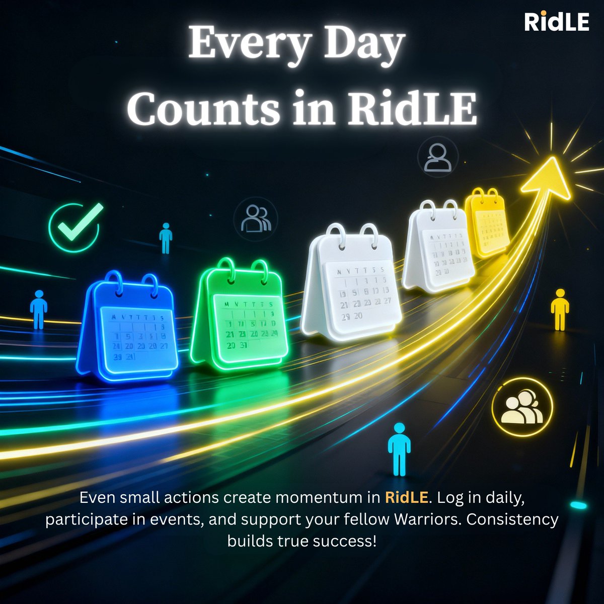 myridle_token's tweet image. Even small actions create momentum in RidLE.
Log in daily, participate in events, and support your fellow Warriors.
Consistency builds true success!
#RidLEMotivation #DailyAction #ConsistentGrowth