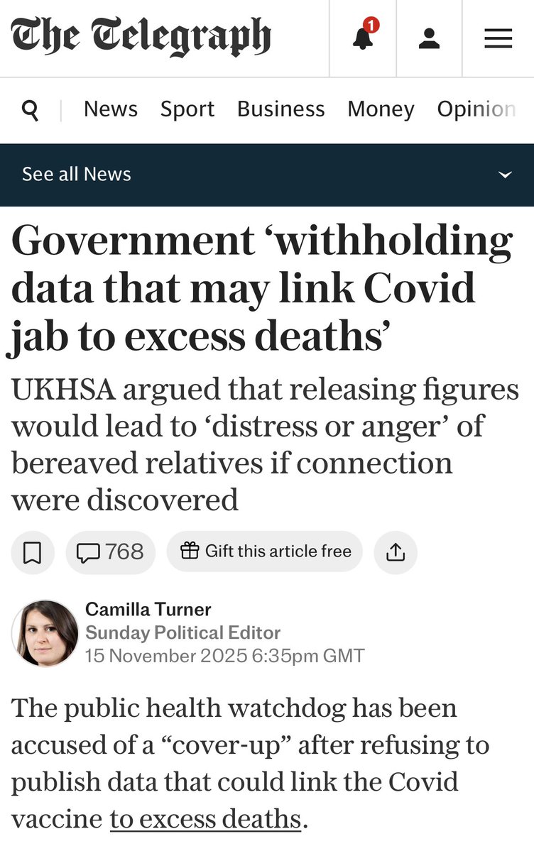 DrAseemMalhotra's tweet image. BREAKING: 

Government withholding data that ‘may’ link covid jab to excess deaths 

Actually the link is irrefutable and the Guardian has been complicit in this cover up as I know from first hand experience. 

The mission to free us from corporate tyrannical hell continues 👊