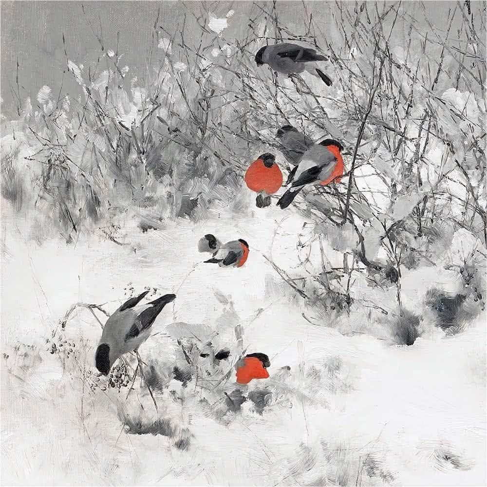 JimBeattie18's tweet image. Winter Landscape with Bullfinches 
:
Bruno Liljefors .    #Offline
