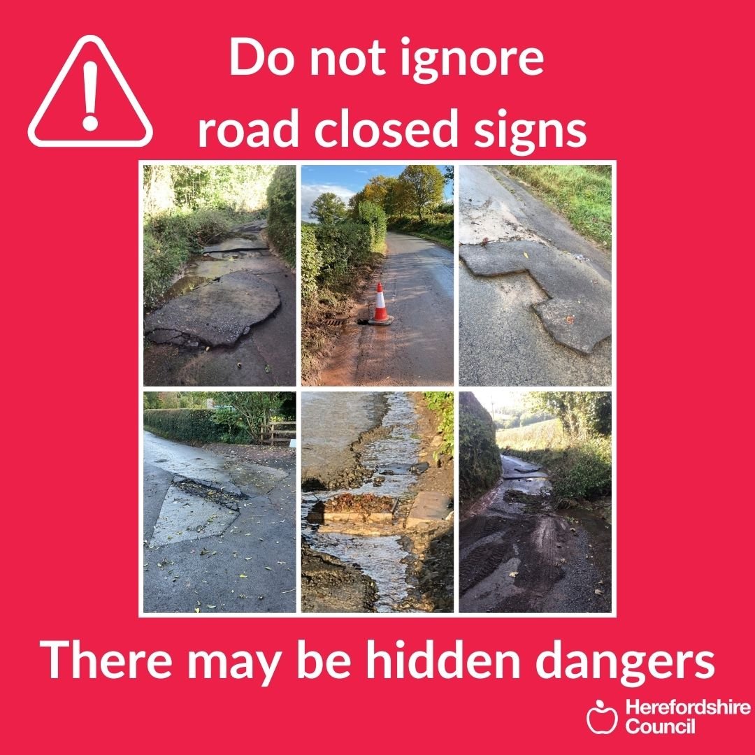 ⛔ Road closed signs are there for your safety
Ignoring road closures and flood signs isn’t just risky - it can be dangerous. Roads aren’t officially reopened until they have passed a full safety inspection by our teams and deemed safe.

Hidden Dangers
Floodwaters hide hazards