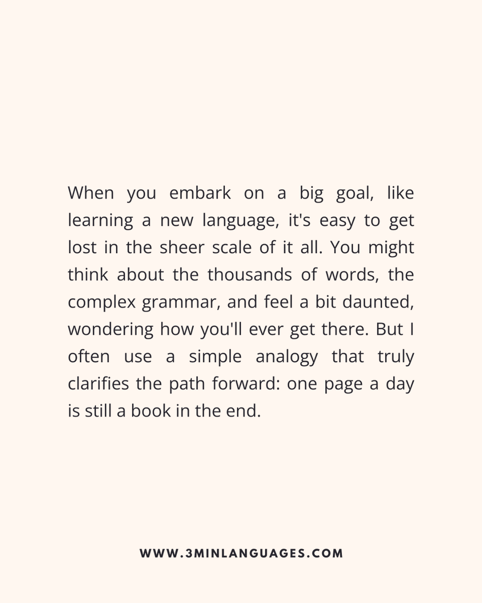 3MLanguages's tweet image. One page a day = a book.
 One mini-lesson a day = fluency.
 👉 Turn pages in 3 minutes: 3minlanguages.com

#3MinuteLanguages #StudyIn3 #LanguageLearning #MicroLearning #Consistency #LearnFrench #LearnSpanish #LearnGerman #LearnItalian #LearnPortuguese