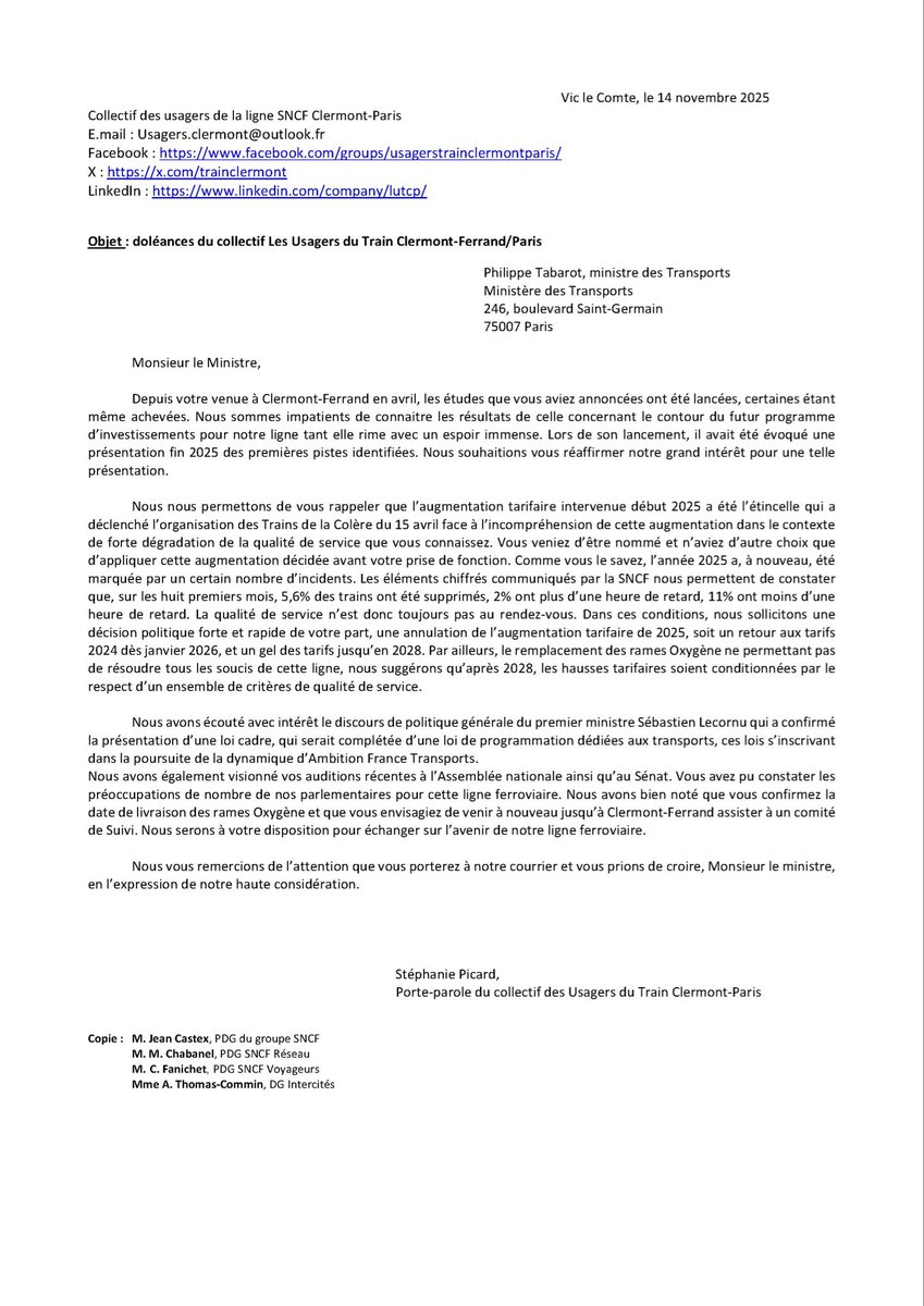 (3/3)
✅ Une présentation à mi-parcours de l’étude en cours portant sur le contenu d’un futur programme d’investissements pour notre ligne Clermont-Paris. Cette présentation a été annoncée lors du lancement de cette étude par le ministère des Transports.