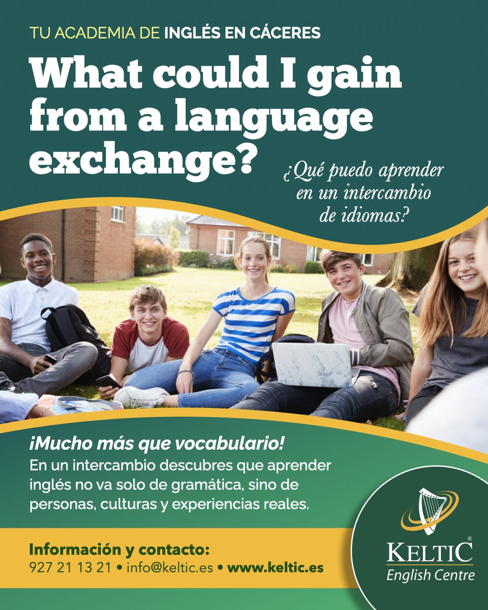 keltic_english's tweet image. What could I gain from a language exchange?
¿Qué puedo aprender en un intercambio de idiomas?
¡Mucho más que vocabulario!
En un intercambio descubres que aprender inglés no va solo de gramática, sino de personas, culturas y experiencias reales.
keltic.es