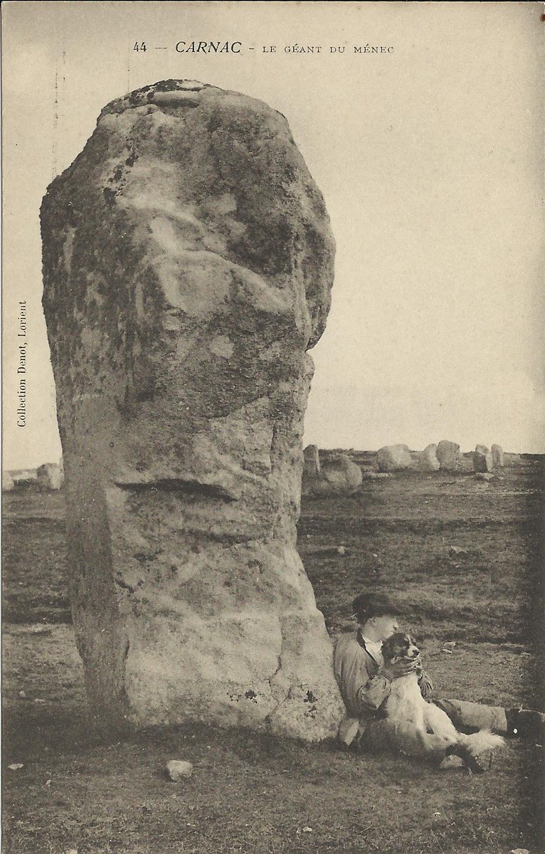 The “giant” in the alignments at Menec in Carnac (Morbihan) is 4m tall and stands among smaller menhirs in the 4th row about 150m from the W end. One face is crazed and crackled, the other smoother but uneven. #StandingStoneSunday.
